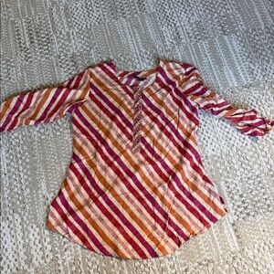 Striped Three-Quarter Sleeve Tunic in Pink and Orange